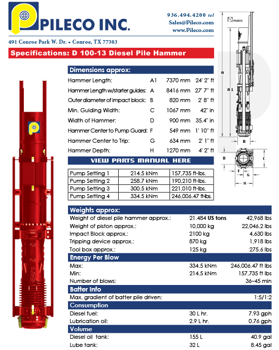 D100-13, Diesel Hammer